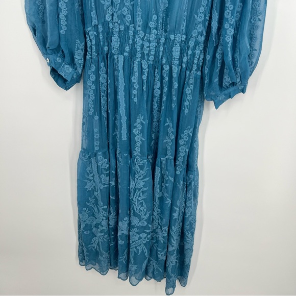 Sundance Seaspell Midi Dress Sheer Floral Lace Embroidered Silk Long Sleeve S - Picture 11 of 16